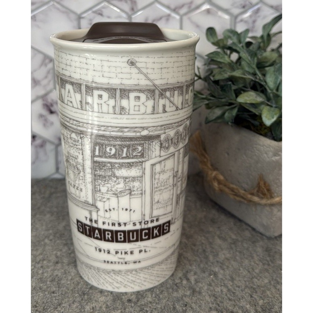NEW Starbucks First Storefront White Sepia 1912 Pike Place Tumbler